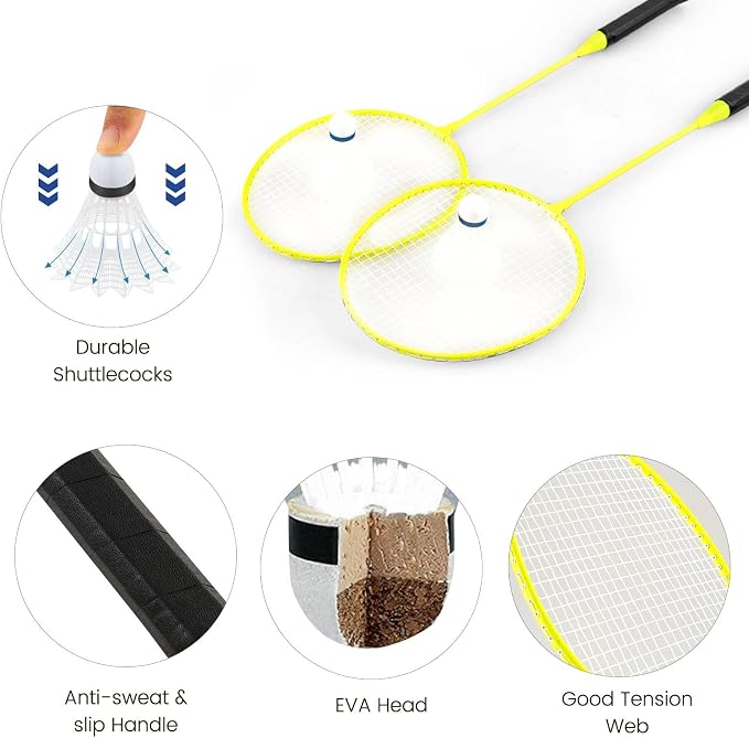 Portable Badminton Net Set, Folding Badminton Net with 2 Rackets, 2 Shuttlecocks and Carry Case, Badminton Net Outdoor Game Set for Indoor Outdoor Use (Blue)-Aylmersport