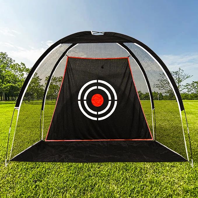 10x7ft Black Golf Practice Net with Target Cloth 3.19kg portable structure for garden, backyard and outdoor practice-Aylmersport