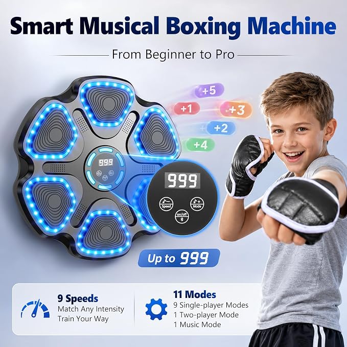 Music Boxing Machine with Boxing Gloves Punching Machine for Adults 2 Player Mode, Rhythm Lights, Wall Mounted-Aylmersport