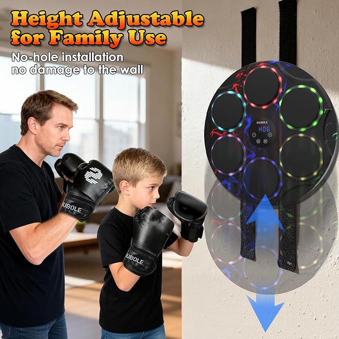Music Boxing Machine with Boxing Gloves - Wall Mounted Punching Machine for Adults & Kids, 9-Speed Punch Game, Wall Boxing Punching Pad, Upgrade Gifts for Boys Age 6+-Aylmersport