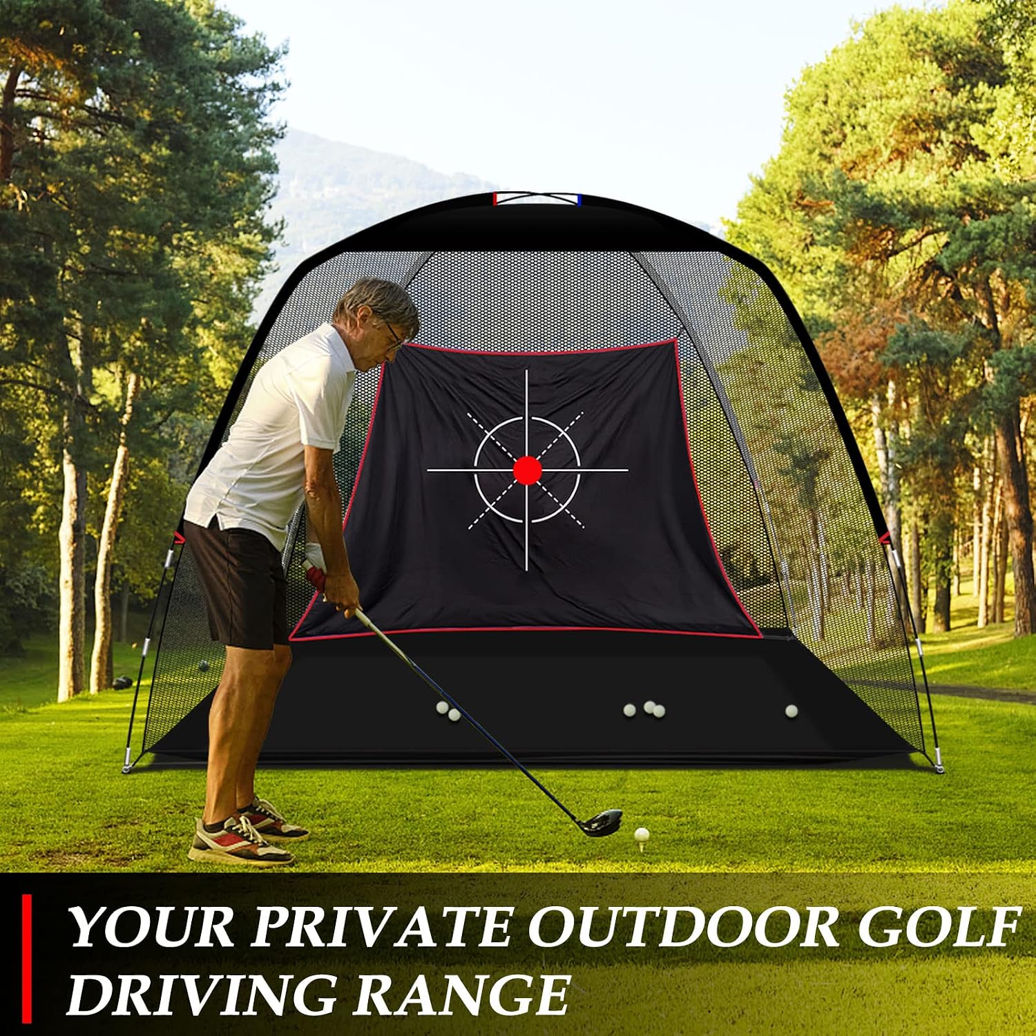 10x7ft Black Golf Practice Net with Target Cloth 3.19kg portable structure for garden, backyard and outdoor practice-Aylmersport