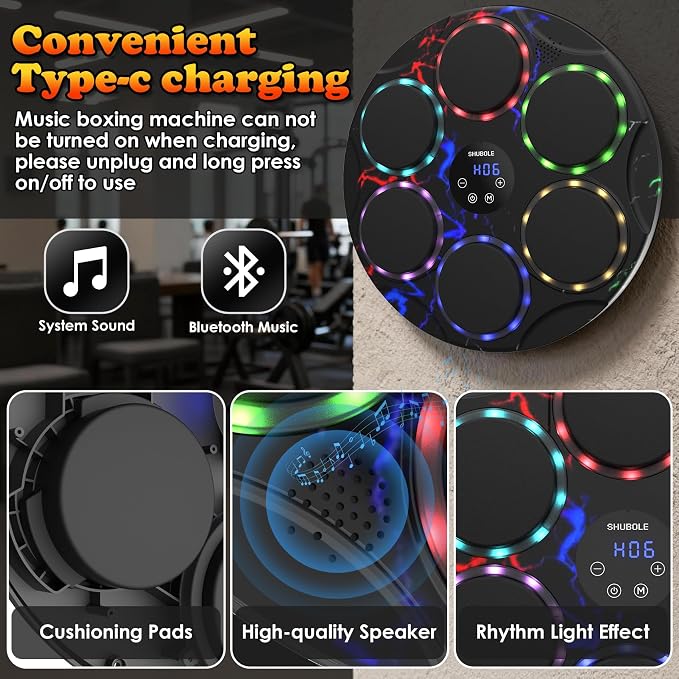 Music Boxing Machine with Boxing Gloves - Wall Mounted Punching Machine for Adults & Kids, 9-Speed Punch Game, Wall Boxing Punching Pad, Upgrade Gifts for Boys Age 6+-Aylmersport