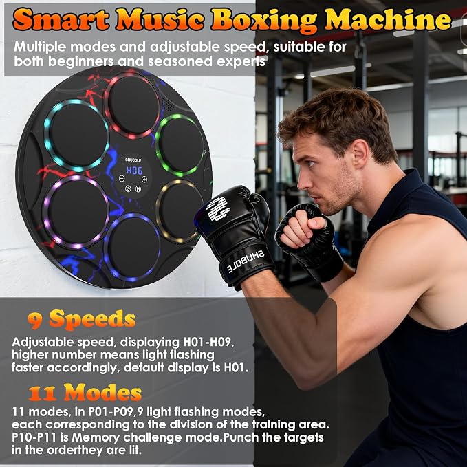 Music Boxing Machine with Boxing Gloves - Wall Mounted Punching Machine for Adults & Kids, 9-Speed Punch Game, Wall Boxing Punching Pad, Upgrade Gifts for Boys Age 6+-Aylmersport