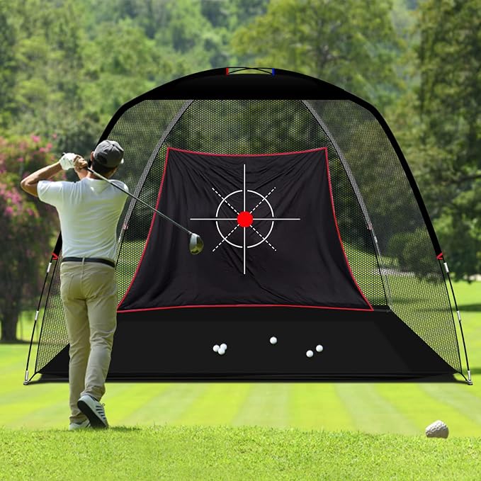 10x7ft Black Golf Practice Net with Target Cloth 3.19kg portable structure for garden, backyard and outdoor practice-Aylmersport