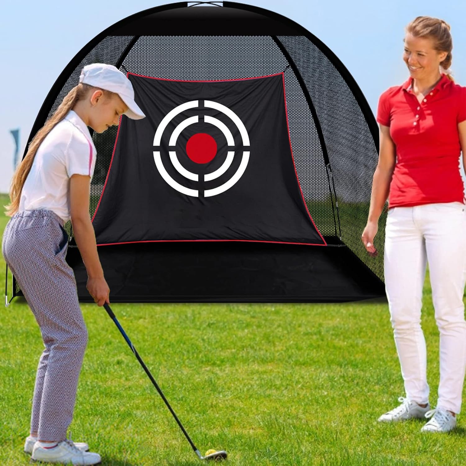 10x7ft Black Golf Practice Net with Target Cloth 3.19kg portable structure for garden, backyard and outdoor practice-Aylmersport