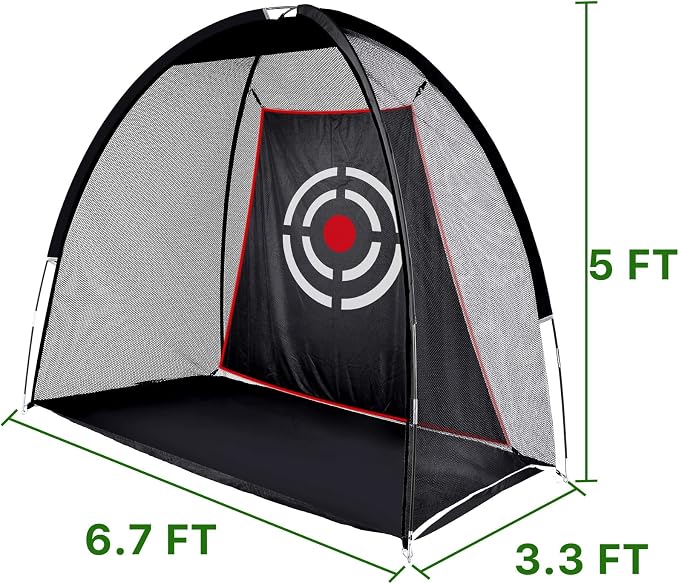 10x7ft Black Golf Practice Net with Target Cloth 3.19kg portable structure for garden, backyard and outdoor practice-Aylmersport