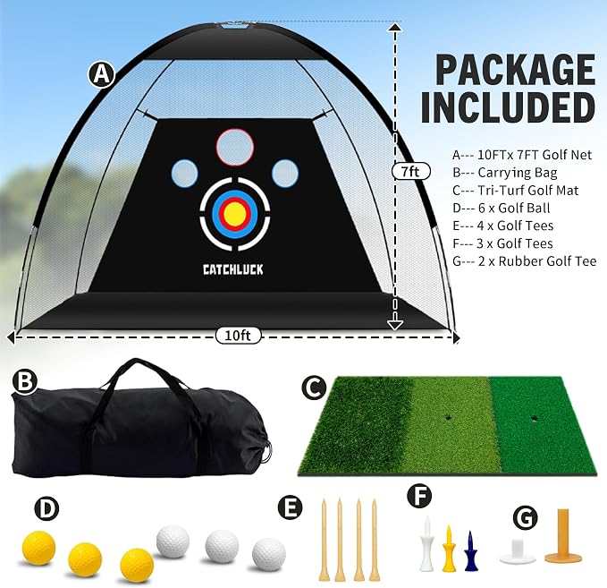 Golf Practice Net 10x7ft Golf Nets for Backyard Driving Real Balls, Outdoor Indoor Golf Hitting Net with Multiple Targets Training Aid Net Accessories-Aylmersport