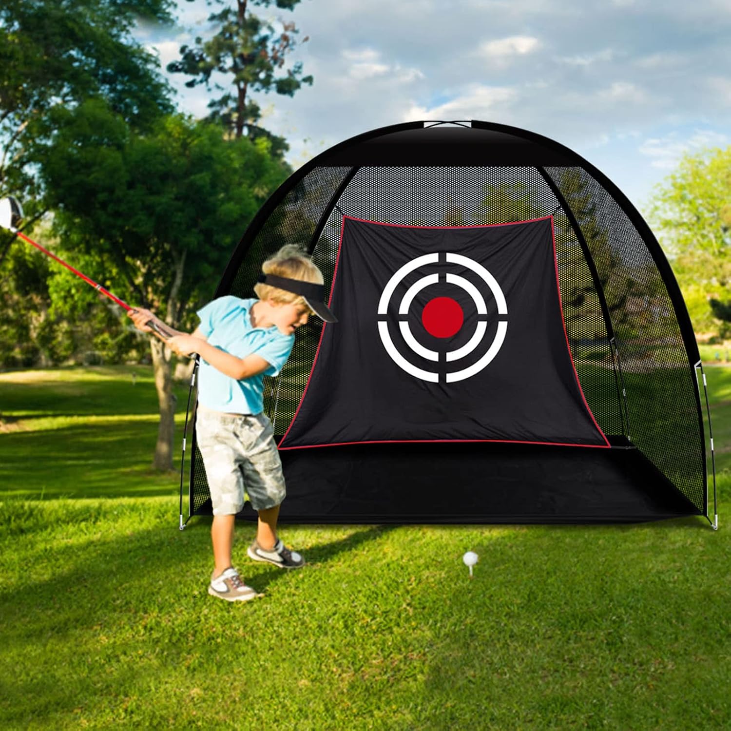 10x7ft Black Golf Practice Net with Target Cloth 3.19kg portable structure for garden, backyard and outdoor practice-Aylmersport