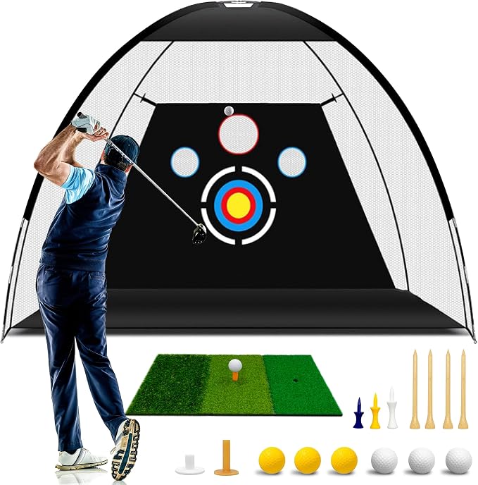 Golf Practice Net 10x7ft Golf Nets for Backyard Driving Real Balls, Outdoor Indoor Golf Hitting Net with Multiple Targets Training Aid Net Accessories-Aylmersport