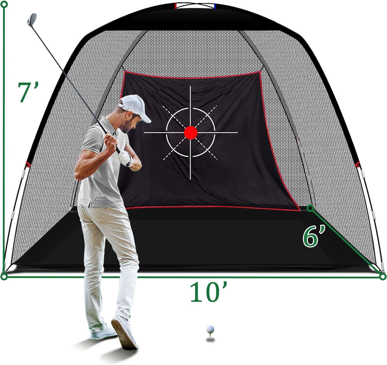 10x7ft Black Golf Practice Net with Target Cloth 3.19kg portable structure for garden, backyard and outdoor practice-Aylmersport