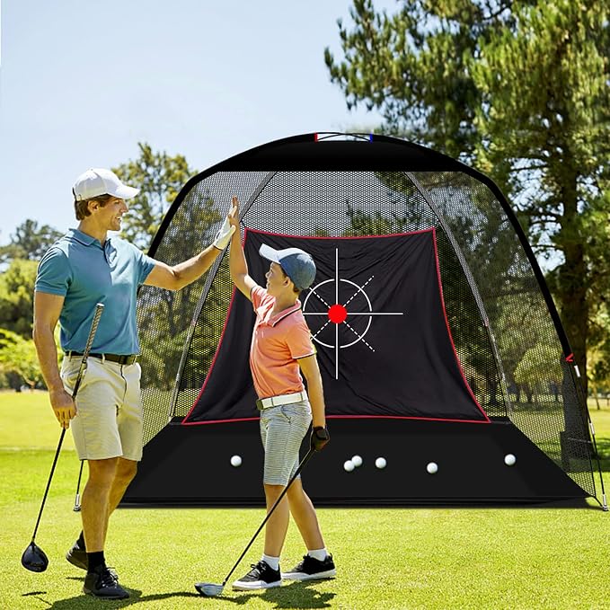 10x7ft Black Golf Practice Net with Target Cloth 3.19kg portable structure for garden, backyard and outdoor practice-Aylmersport