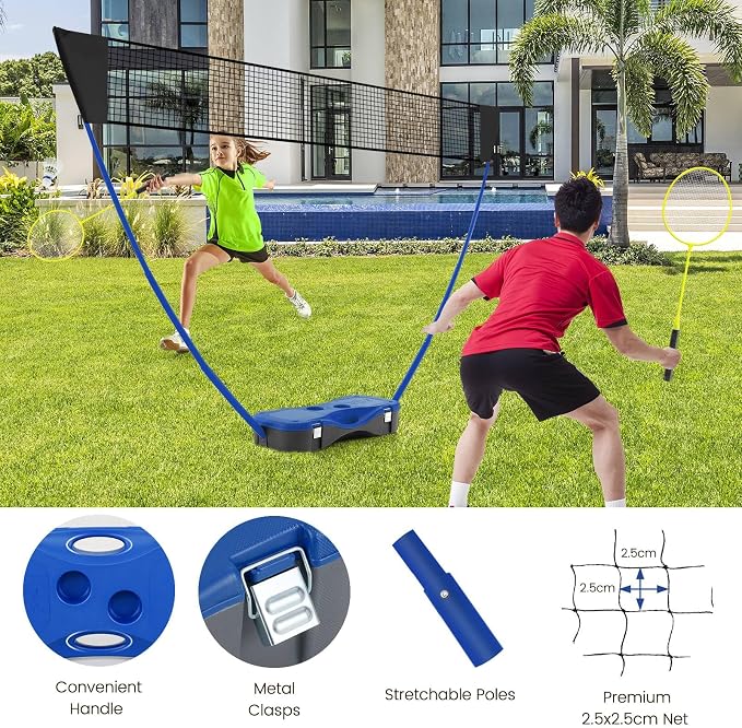 Portable Badminton Net Set, Folding Badminton Net with 2 Rackets, 2 Shuttlecocks and Carry Case, Badminton Net Outdoor Game Set for Indoor Outdoor Use (Blue)-Aylmersport