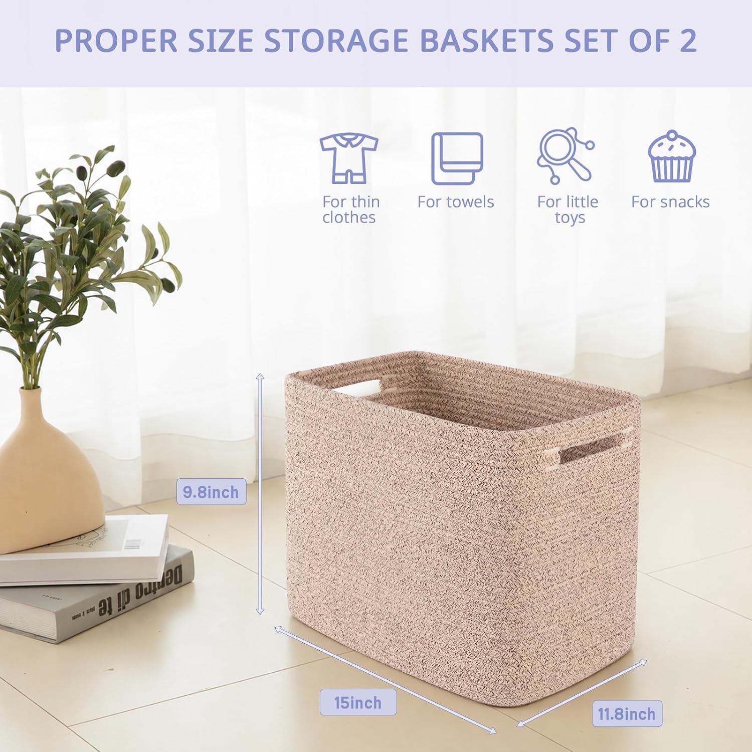 Tall Cotton Rope Storage Baskets (2-Pack, 30L)