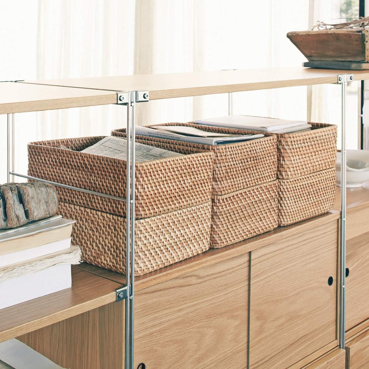 Stackable Rectangular Rattan Storage Basket