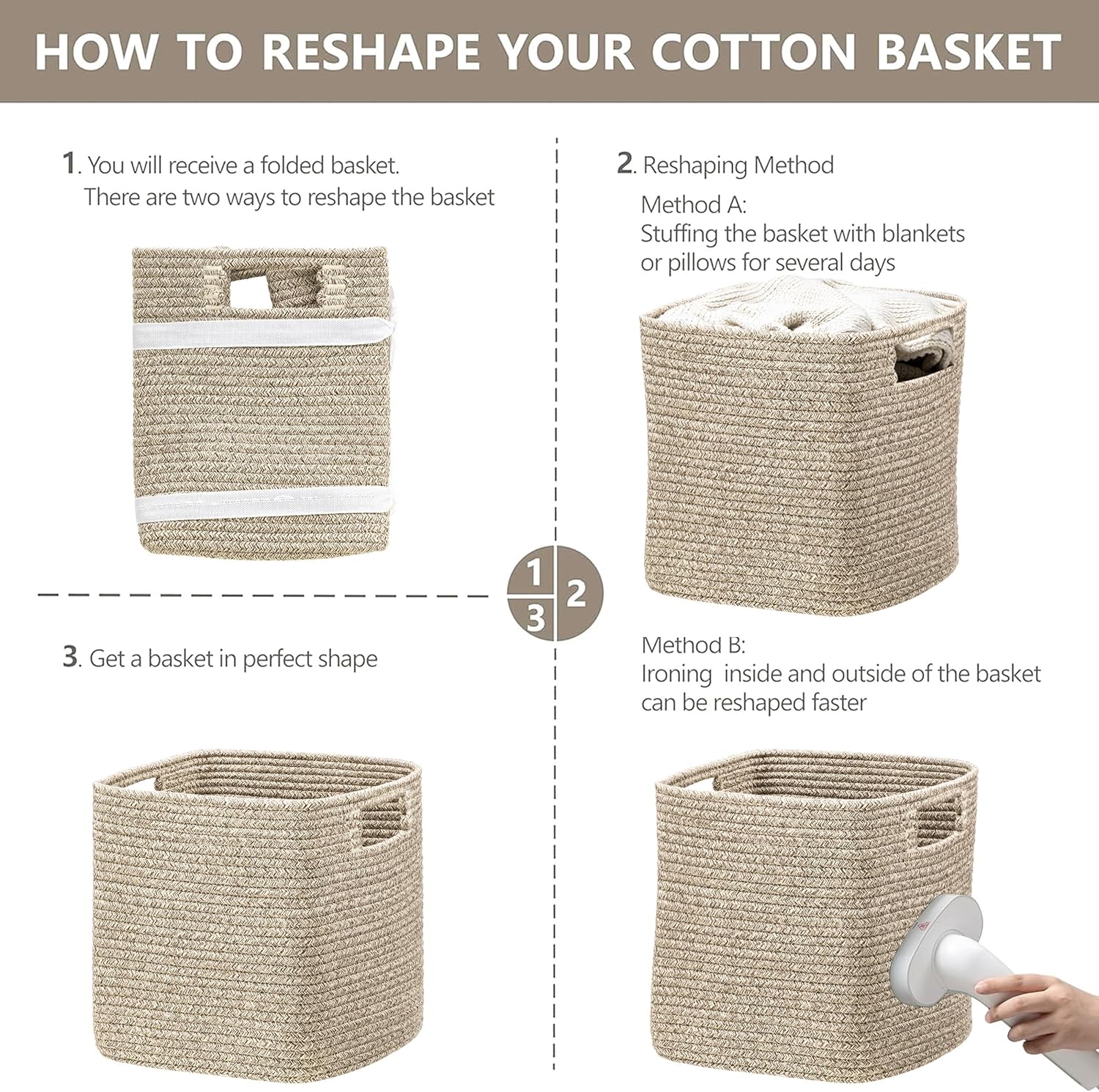 Cube Cotton Rope Storage Baskets (4-Pack, 13x13x13 Inches)