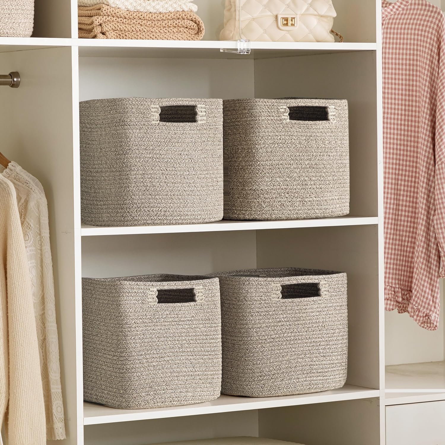 Cube Cotton Rope Storage Baskets (4-Pack, 13x13x13 Inches)