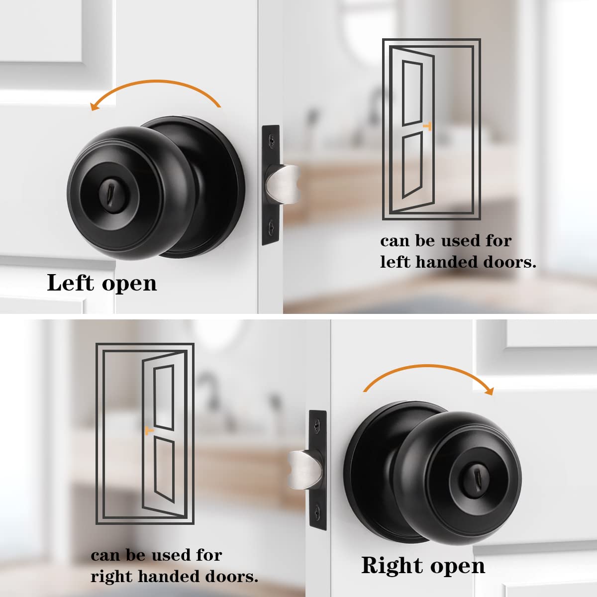 Probrico Black Door Knobs for Bedroom Bathroom, Interior Door Knob with Round Ball, Matte Black Privacy Door Knob, 6 Pack