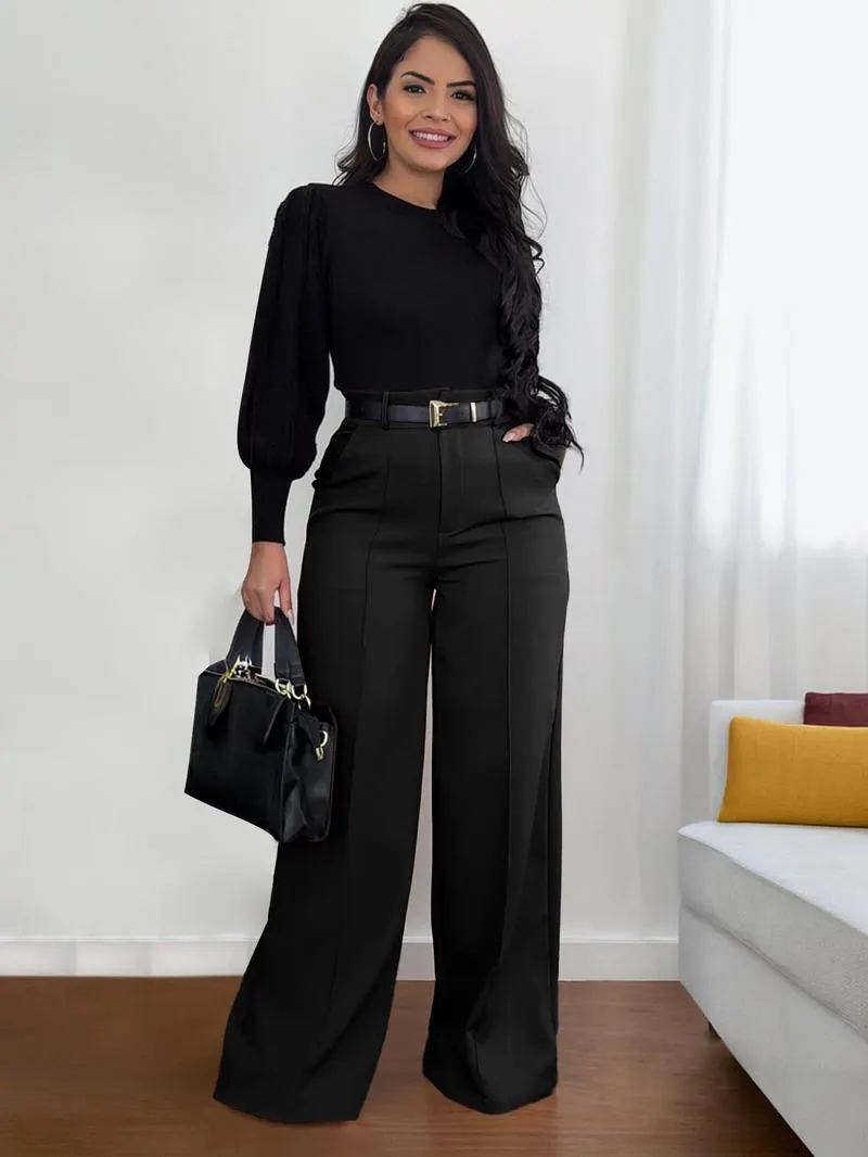Women's Autumn New Commuter Casual Versatile Khaki Solid Color Draped Suit Pants Loose Straight Long Pants