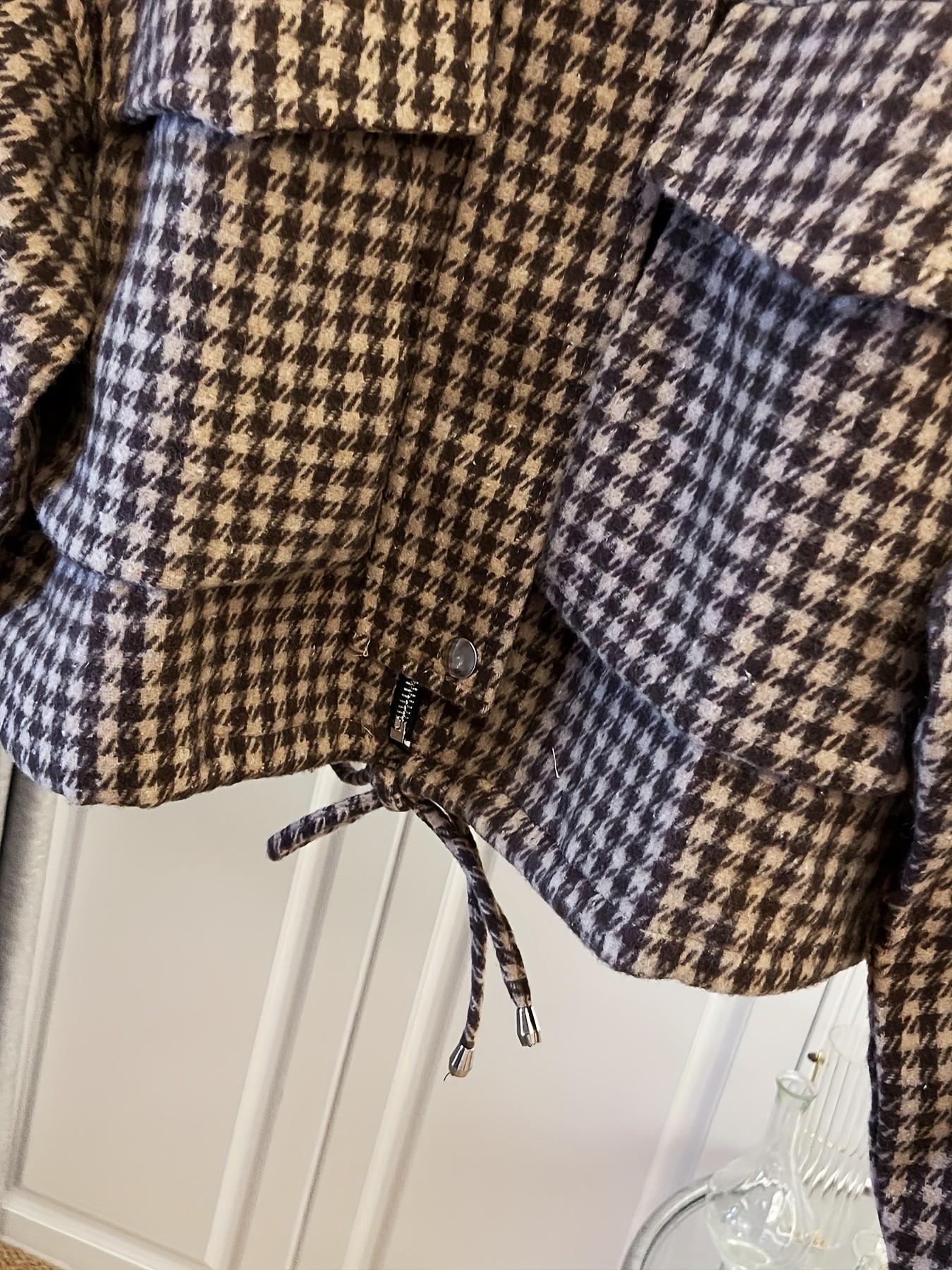 Women's Fashion Retro Plaid Stand Collar Short Coat, Drawstring Design, Zipper Front, Perfect for Fall Winter Daily Holiday Outing