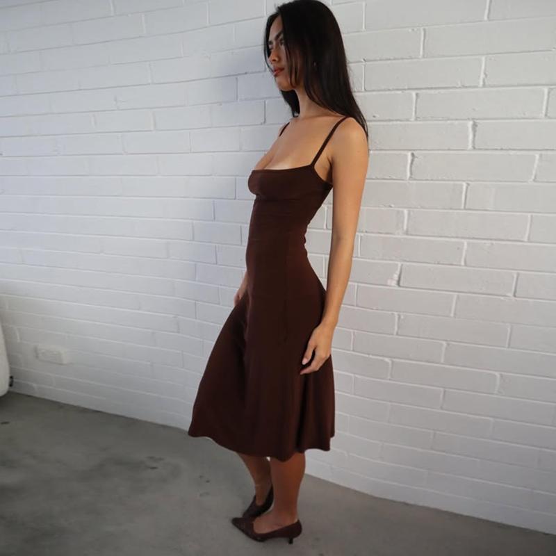 Women's Basic Solid Color Bodycon Slip Dress, Sleeveless Backless Spaghetti Straps Plain Slim Fit Midi Dress, Party Club Date Holiday Daily Casual Elegant Dresses For Ladies All Seasons Summer Fashion Clothes Wear