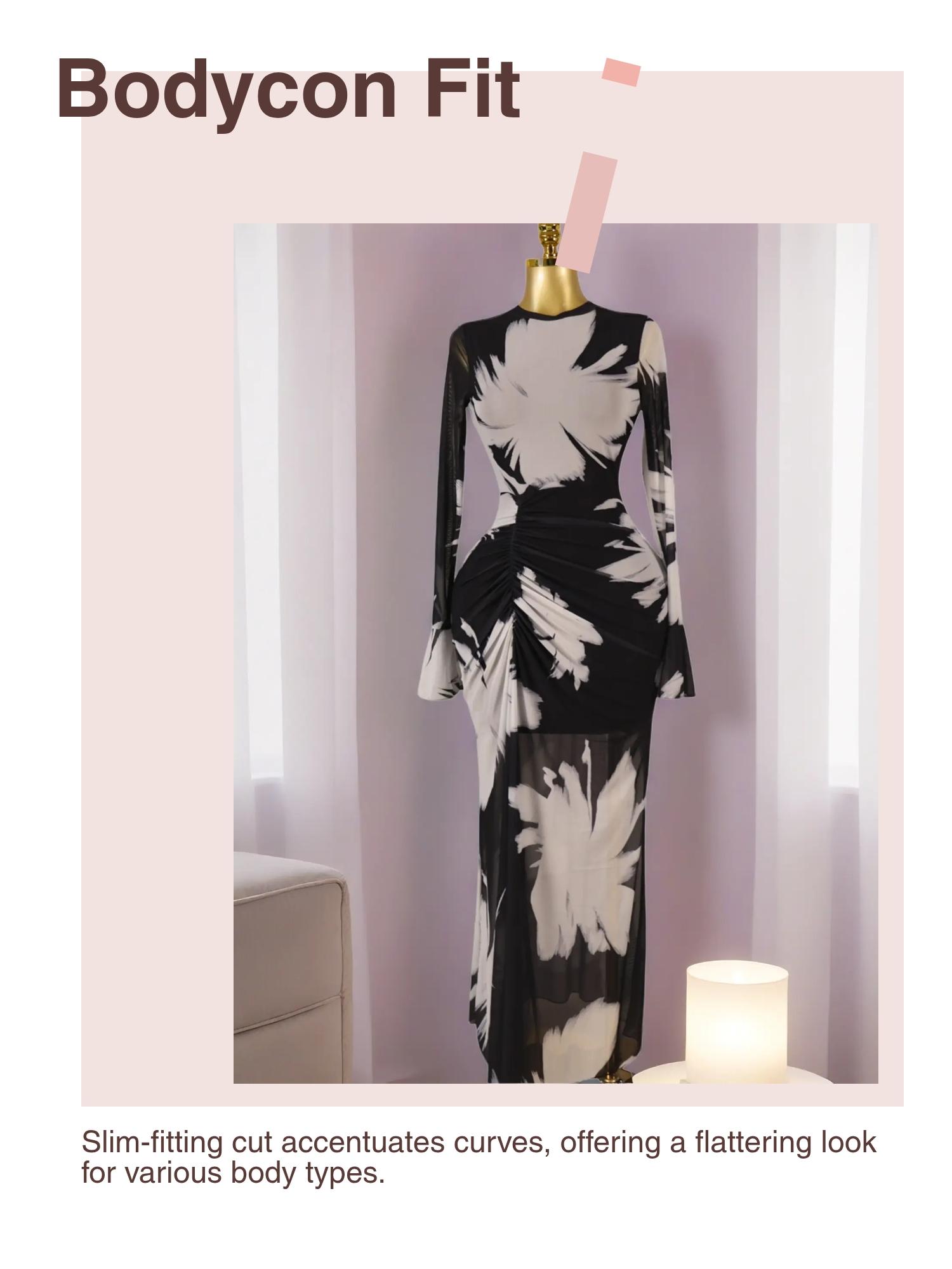 PULKRITU Elegant Women's All Over Print Long Sleeve Ruched Long Prom Dress, Fashion Evening Gown, Ladies Casual Dresses for Vacations and Parties, Female Brunch Dresses, Graduation Dress, Bodycon Dress, Cocktail Dress, Evening Party Gown PULKRITU Elegant Women's All Over Print Long Sleeve Ruched Long Prom Dress, Fashion Evening Gown, Ladies Casual Dresses for Vacations and Parties, Female Brunch Dresses, Graduation Dress, Bodycon Dress, Cocktail Dress, Evening Party Gown