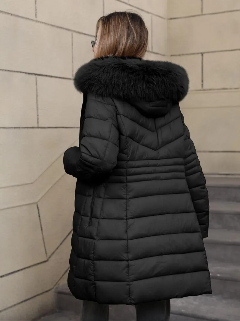 Women's Casual Hooded Waterproof Cotton Jacket, Lightweight Down Coat with Pockets, Loose Fit Thick Fabric for Fall & Winter
