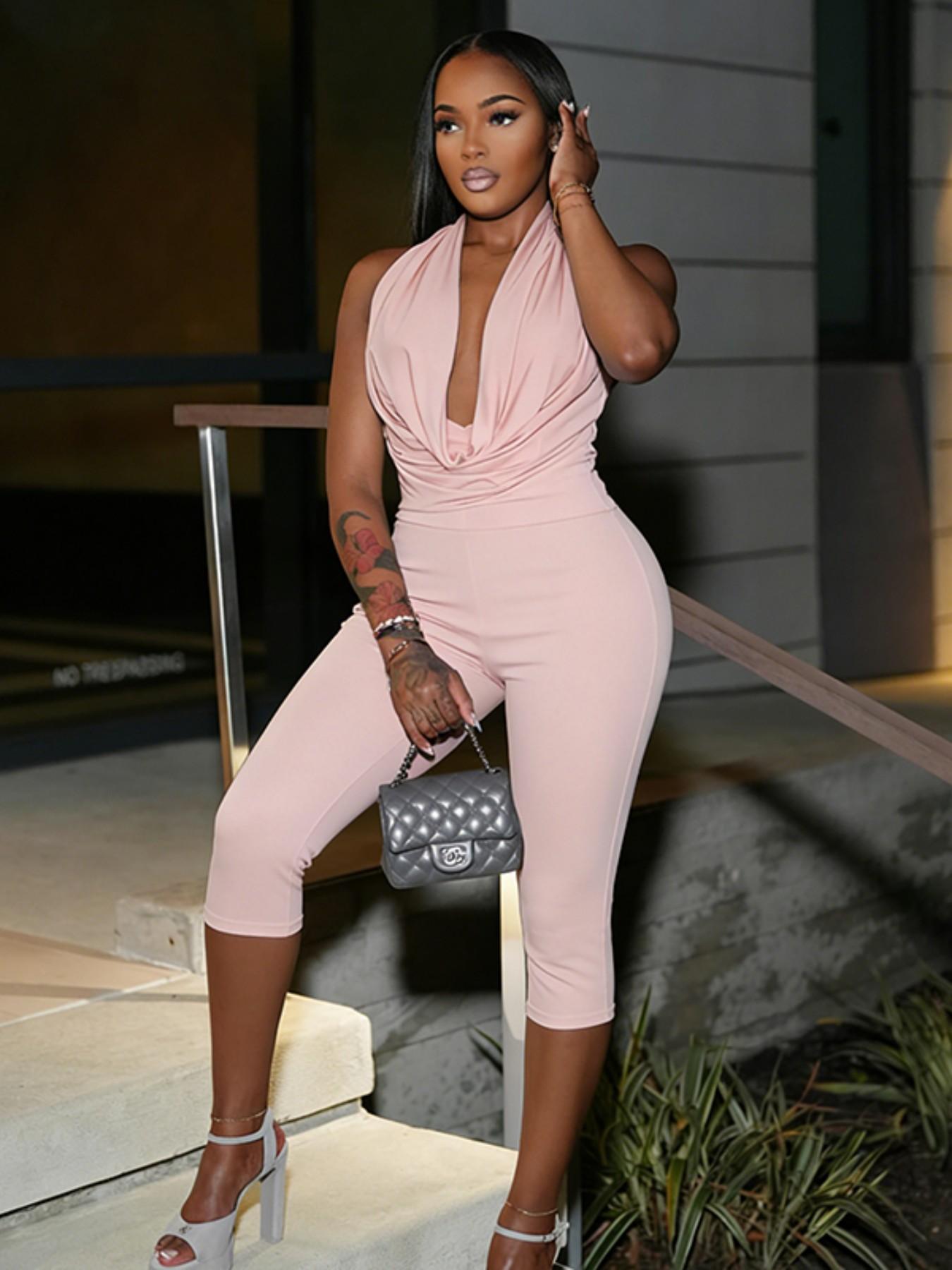 Women's Sexy Backless Sleeveless Bodycon Fit Jumpsuit, Simple Design, Casual Daily Wear, Fashionable, Stylish and Chic, Ideal for Everyday Womenswear Women's Sexy Backless Sleeveless Bodycon Fit Jumpsuit, Simple Design, Casual Daily Wear, Fashionable, Stylish and Chic, Ideal for Everyday Womenswear