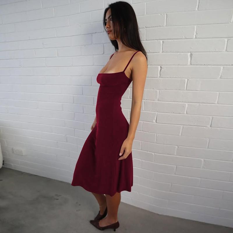 Women's Basic Solid Color Bodycon Slip Dress, Sleeveless Backless Spaghetti Straps Plain Slim Fit Midi Dress, Party Club Date Holiday Daily Casual Elegant Dresses For Ladies All Seasons Summer Fashion Clothes Wear