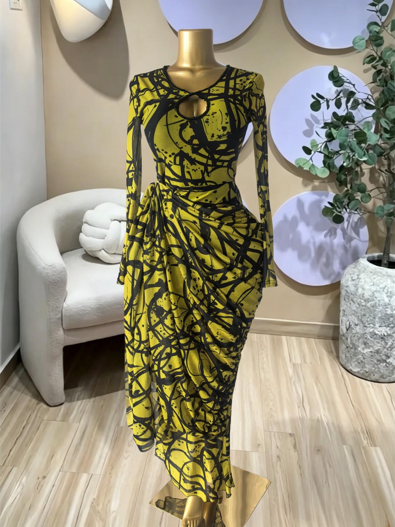 PULKRITU Elegant Women's Striped Pleated Long Sleeve Bodycon Maxi Prom Dress, Fashion Birthday Party Outfit Evening Gown, Perfect for Special Occasions,Lady Casual Dress,Female Brunch Dresses,Graduation Dress,