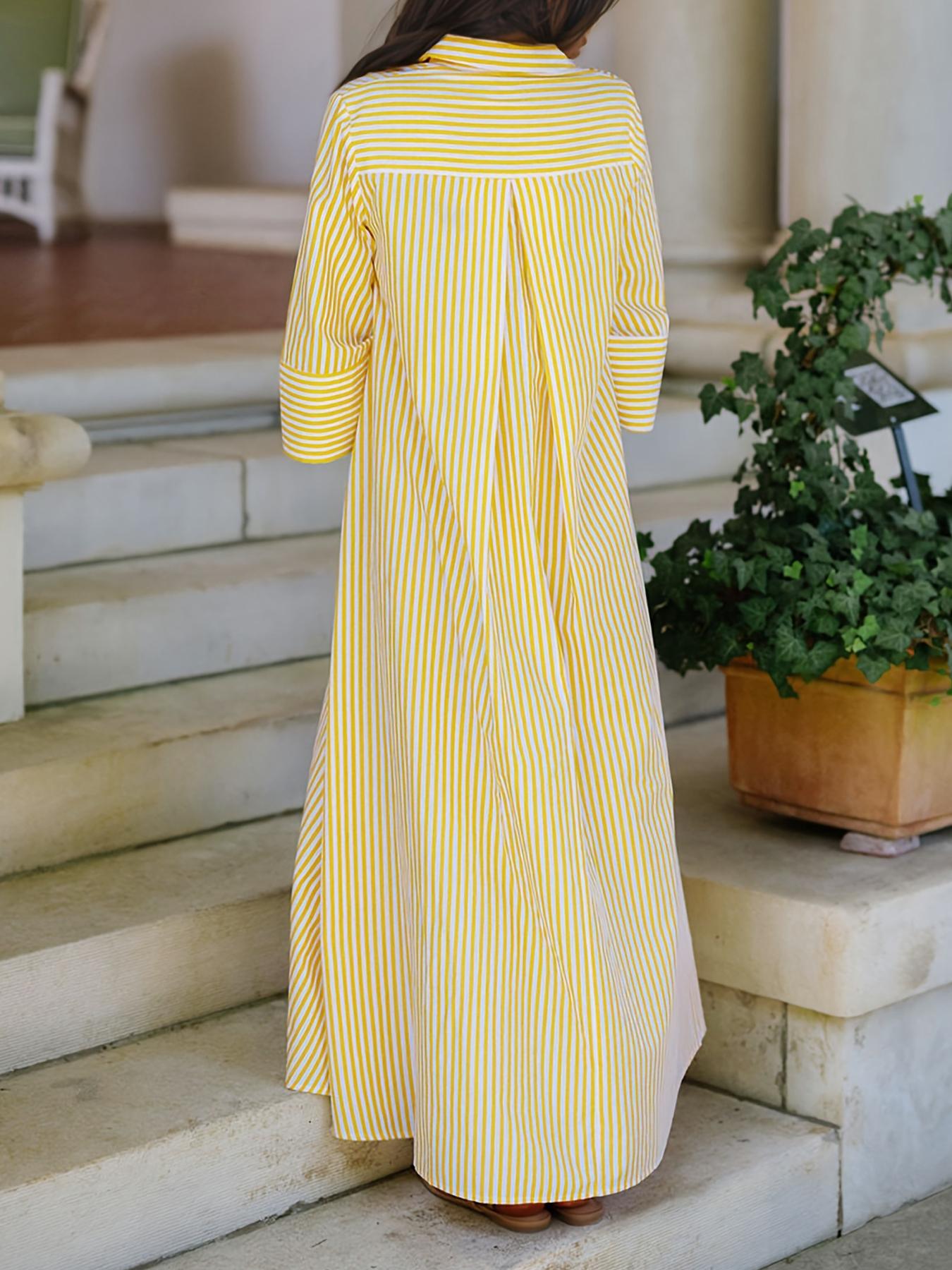 Elegant Women's Loose Collared Button Front Striped Shirt Dress, Perfect for Office and Casual Occasions, Stylish and Comfortable Spring Wear, Boho Summer Dresses Style Womenswear, Chic Dress