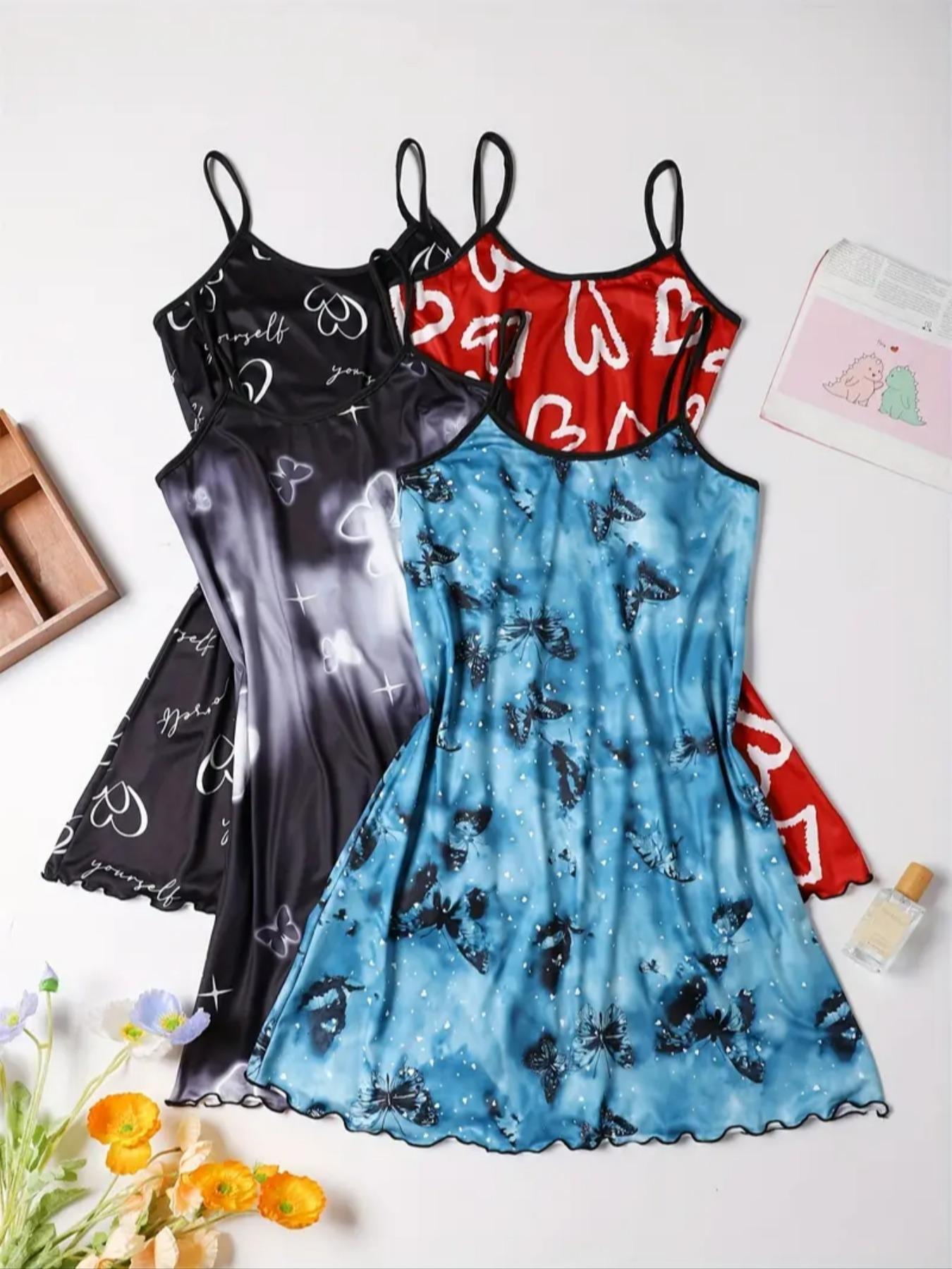 Women's All Over Print Cami Nightdress, Casual Soft Comfortable Spaghetti Strap Nightgown for All Seasons, Lady's Sleepwear for Indoor Wear, Breathable Sleep Dress Women's All Over Print Cami Nightdress, Casual Soft Comfortable Spaghetti Strap Nightgown for All Seasons, Lady's Sleepwear for Indoor Wear, Breathable Sleep Dress