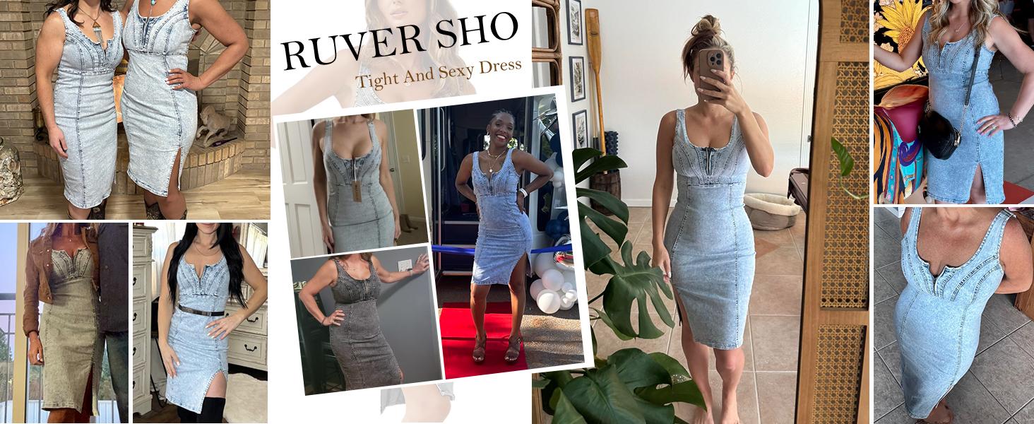 utcoco Women's Sleeveless Denim Bodycon Midi Dress - Casual Wear with Side Slit, Elegant Fit, 2026 Chic Design, Imported, Machine Washable