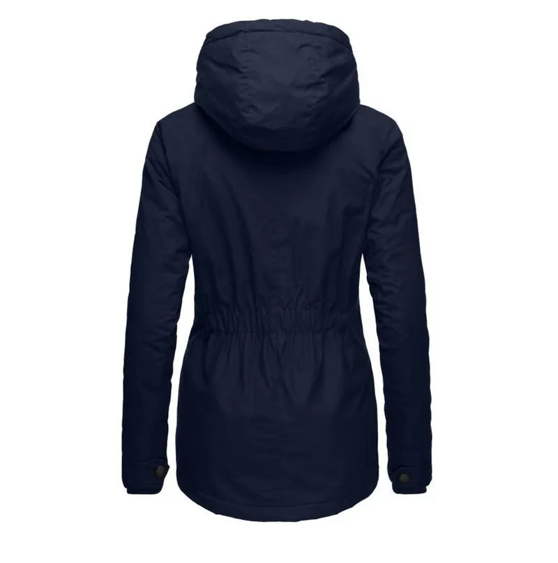 Winter Thickened Cotton Parka with Fleece Lining Hooded Warm Coat Mid-Length Women's Fitted Long Sleeve Outerwear Black Imitation Fur Tops for Casual Basic Minimalist Womenswear Elegance Style - Jackets Winter Thickened Cotton Parka with Fleece Lining Hooded Warm Coat Mid-Length Women's Fitted Long Sleeve Outerwear Black Imitation Fur Tops for Casual Basic Minimalist Womenswear Elegance Style - Jackets