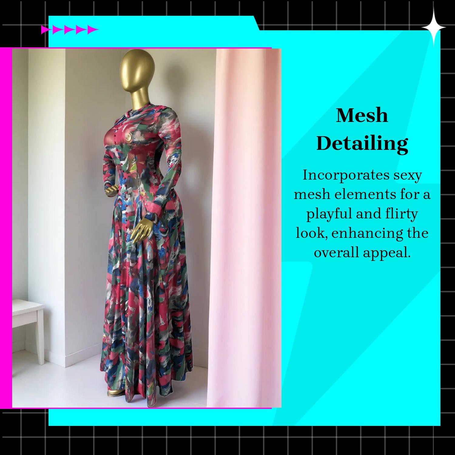 Women's PULKRITU Round-Neck Long Sleeve Woven Maxi Dress, Romantic Valentine's Day Party Outfit Gown, Sexy Mesh Sheer Dress, Spring Lady Dress for Evening Club Wear, Elegant Evening Wear, Formal, Evening Party Dresses, Womenswear