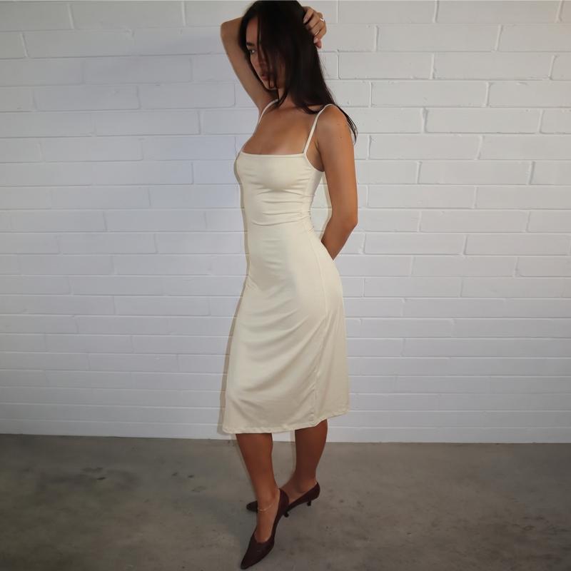 Women's Basic Solid Color Bodycon Slip Dress, Sleeveless Backless Spaghetti Straps Plain Slim Fit Midi Dress, Party Club Date Holiday Daily Casual Elegant Dresses For Ladies All Seasons Summer Fashion Clothes Wear