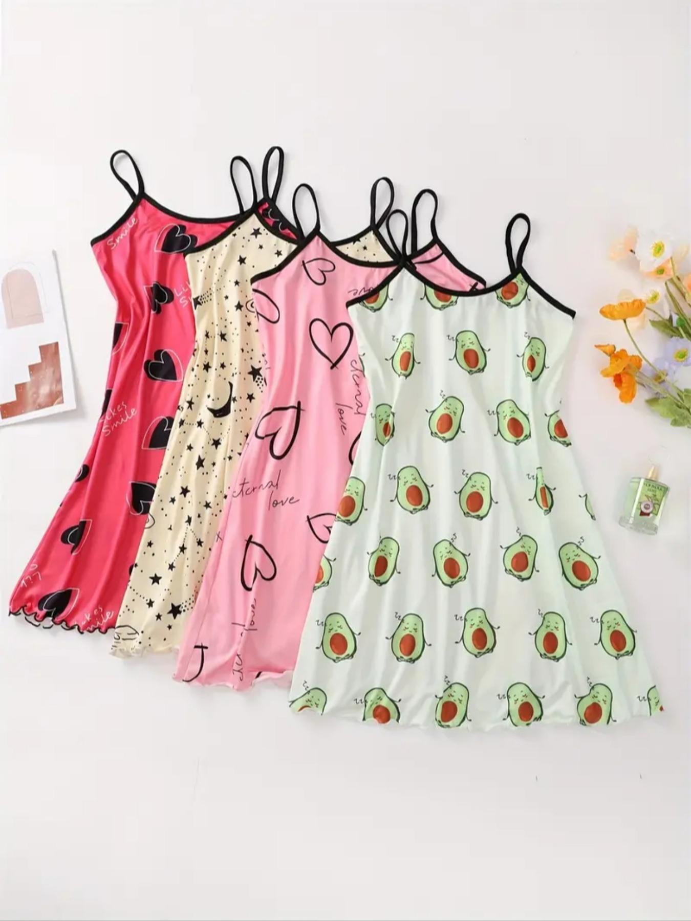 Women's All Over Print Cami Nightdress, Casual Soft Comfortable Spaghetti Strap Nightgown for All Seasons, Lady's Sleepwear for Indoor Wear, Breathable Sleep Dress Women's All Over Print Cami Nightdress, Casual Soft Comfortable Spaghetti Strap Nightgown for All Seasons, Lady's Sleepwear for Indoor Wear, Breathable Sleep Dress