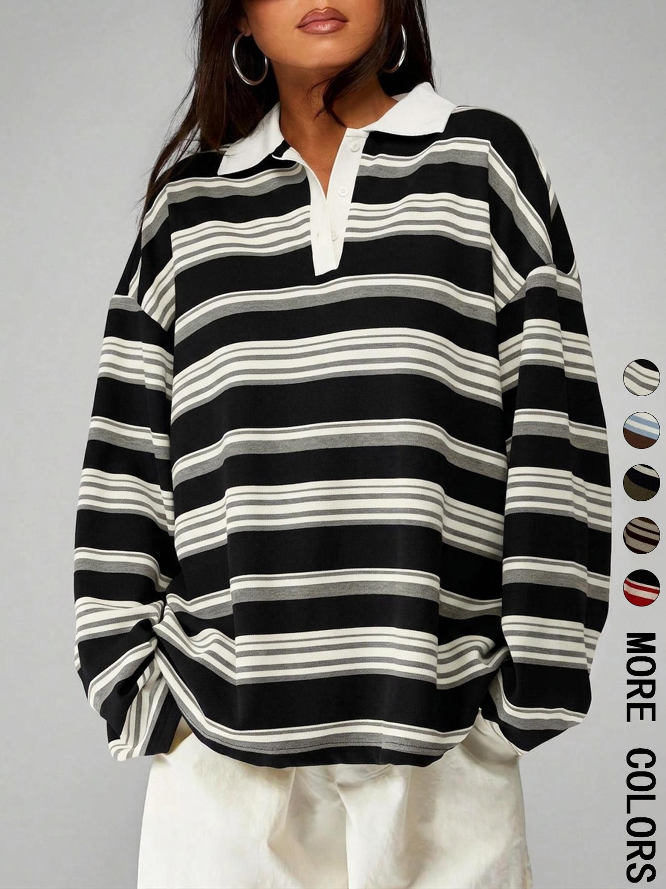 Vintage Striped Collared T-Shirt, Casual Loose Fit, Daily Commute/dating, Comfortable and Stylish, Perfect for Everyday Wear