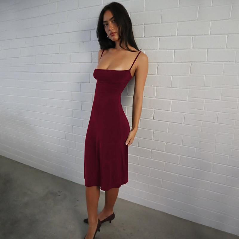 Women's Basic Solid Color Bodycon Slip Dress, Sleeveless Backless Spaghetti Straps Plain Slim Fit Midi Dress, Party Club Date Holiday Daily Casual Elegant Dresses For Ladies All Seasons Summer Fashion Clothes Wear