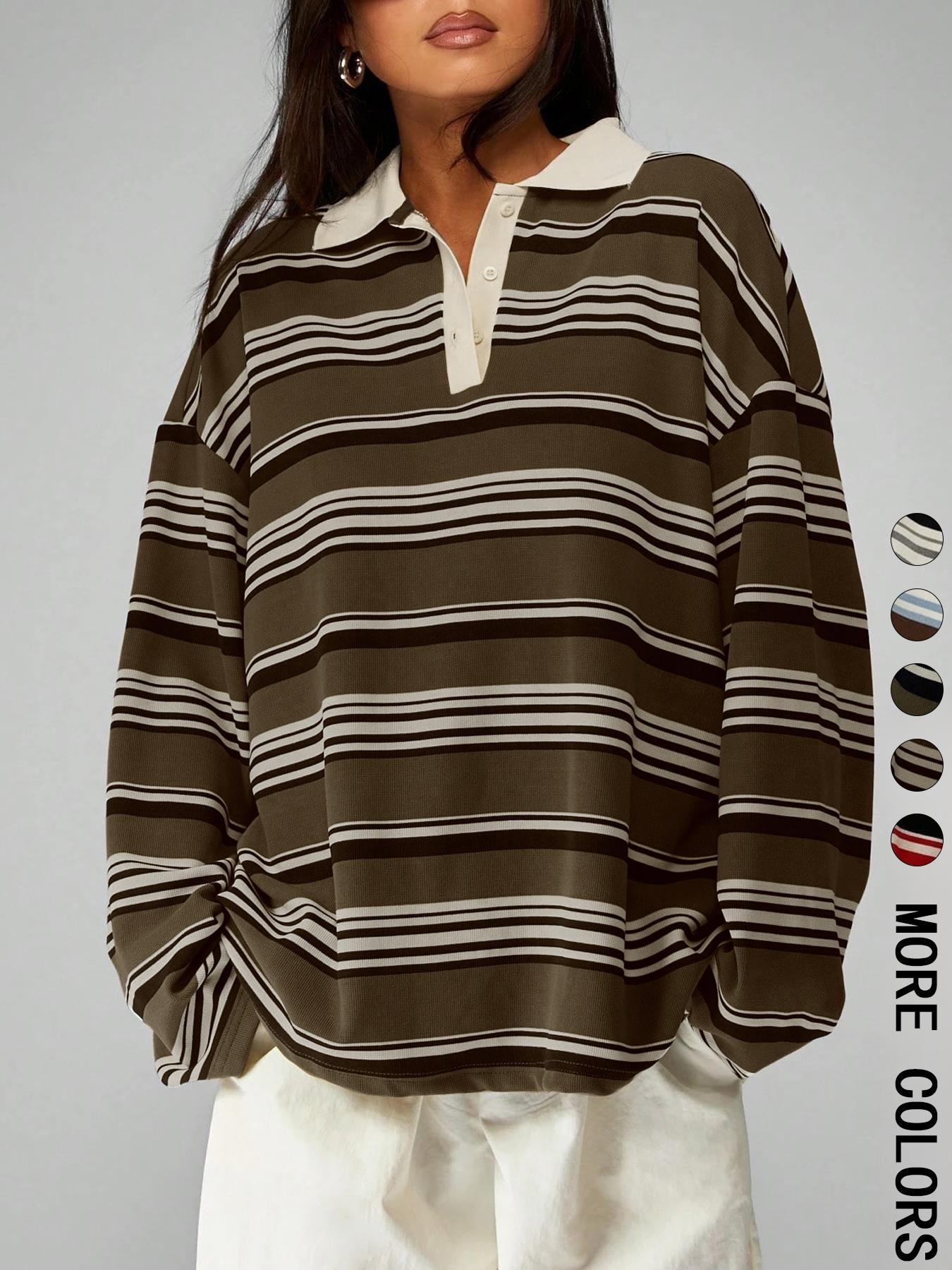 Vintage Striped Collared T-Shirt, Casual Loose Fit, Daily Commute/dating, Comfortable and Stylish, Perfect for Everyday Wear