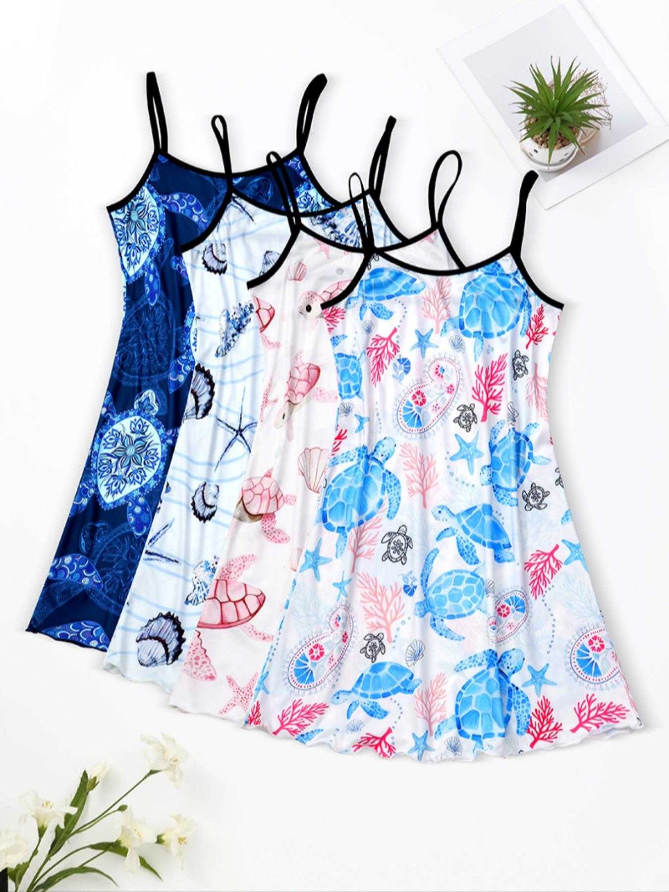 Women's All Over Print Cami Nightdress, Casual Soft Comfortable Spaghetti Strap Nightgown for All Seasons, Lady's Sleepwear for Indoor Wear, Breathable Sleep Dress Women's All Over Print Cami Nightdress, Casual Soft Comfortable Spaghetti Strap Nightgown for All Seasons, Lady's Sleepwear for Indoor Wear, Breathable Sleep Dress