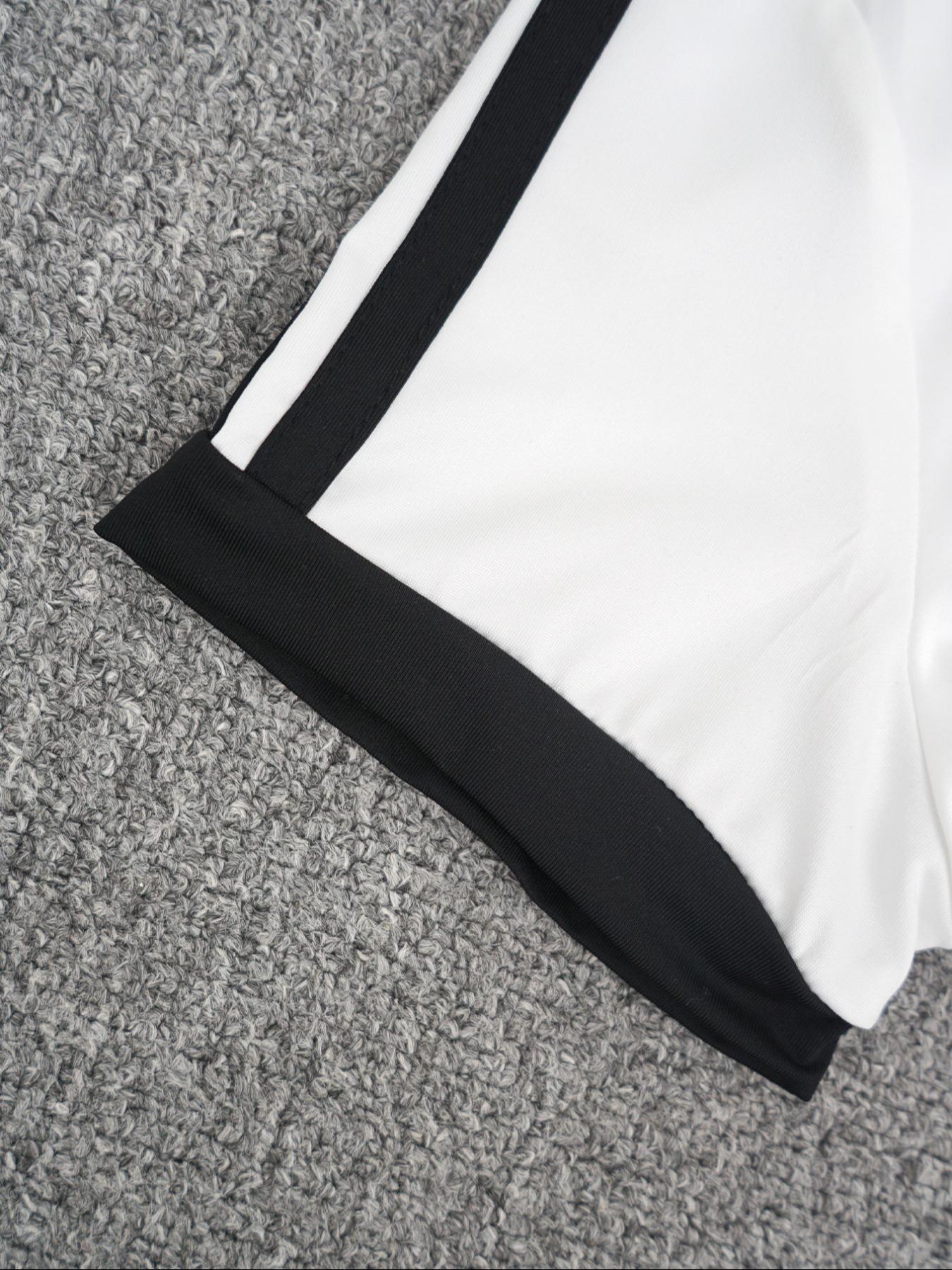Hot-girl Style Contrast Binding Short Top and Letter Tape Wide Leg Pants, Women's Black & White Two-piece Set Hot-girl Style Contrast Binding Short Top and Letter Tape Wide Leg Pants, Women's Black & White Two-piece Set