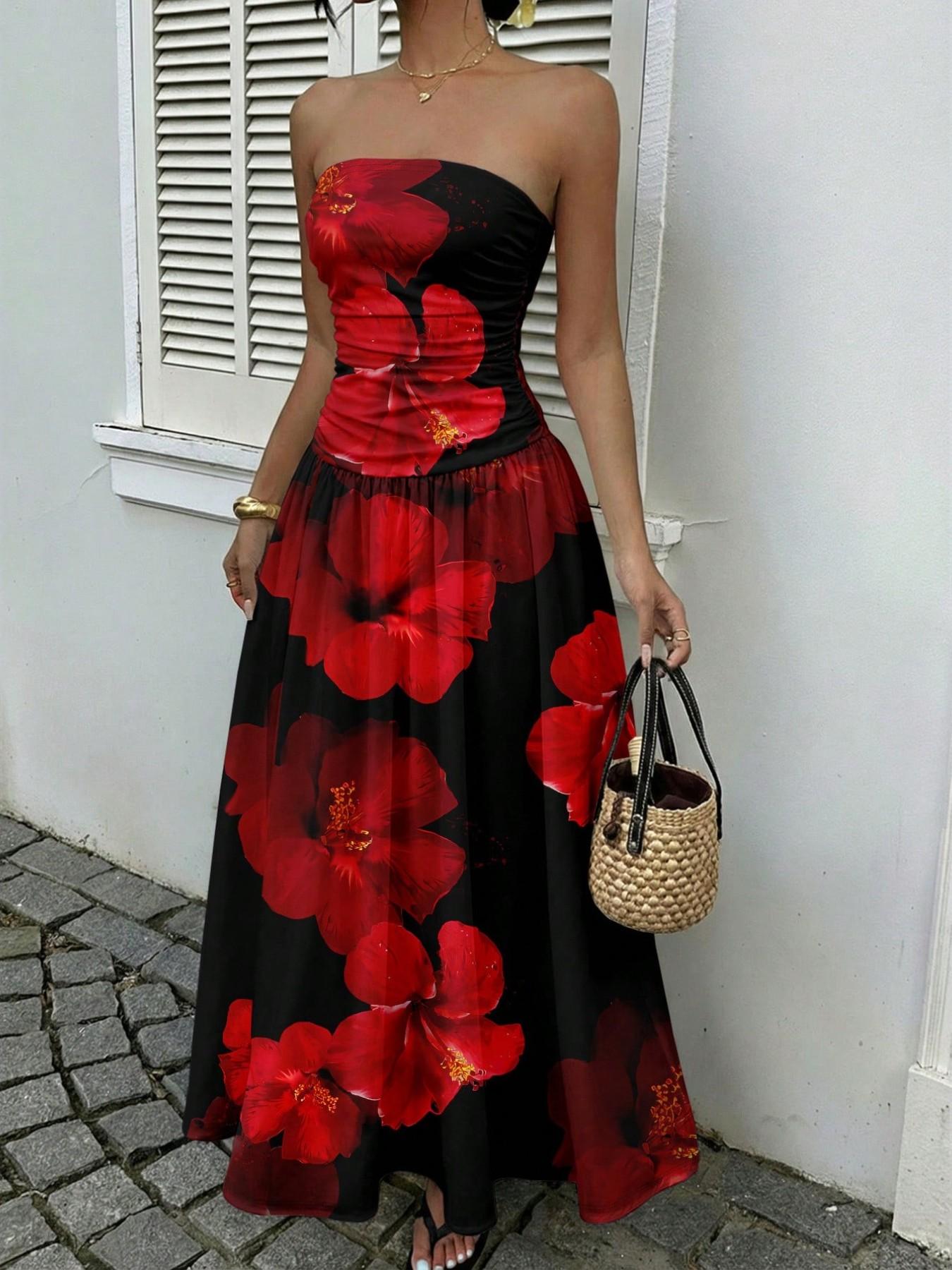 Women's Elegant Chic Fashion Polka Dot Strapless Dress, Stylish Sleeveless Maxi Dress for Parties and Casual Wear Womenswear, Elegant Evening Dress Women's Elegant Chic Fashion Polka Dot Strapless Dress, Stylish Sleeveless Maxi Dress for Parties and Casual Wear Womenswear, Elegant Evening Dress