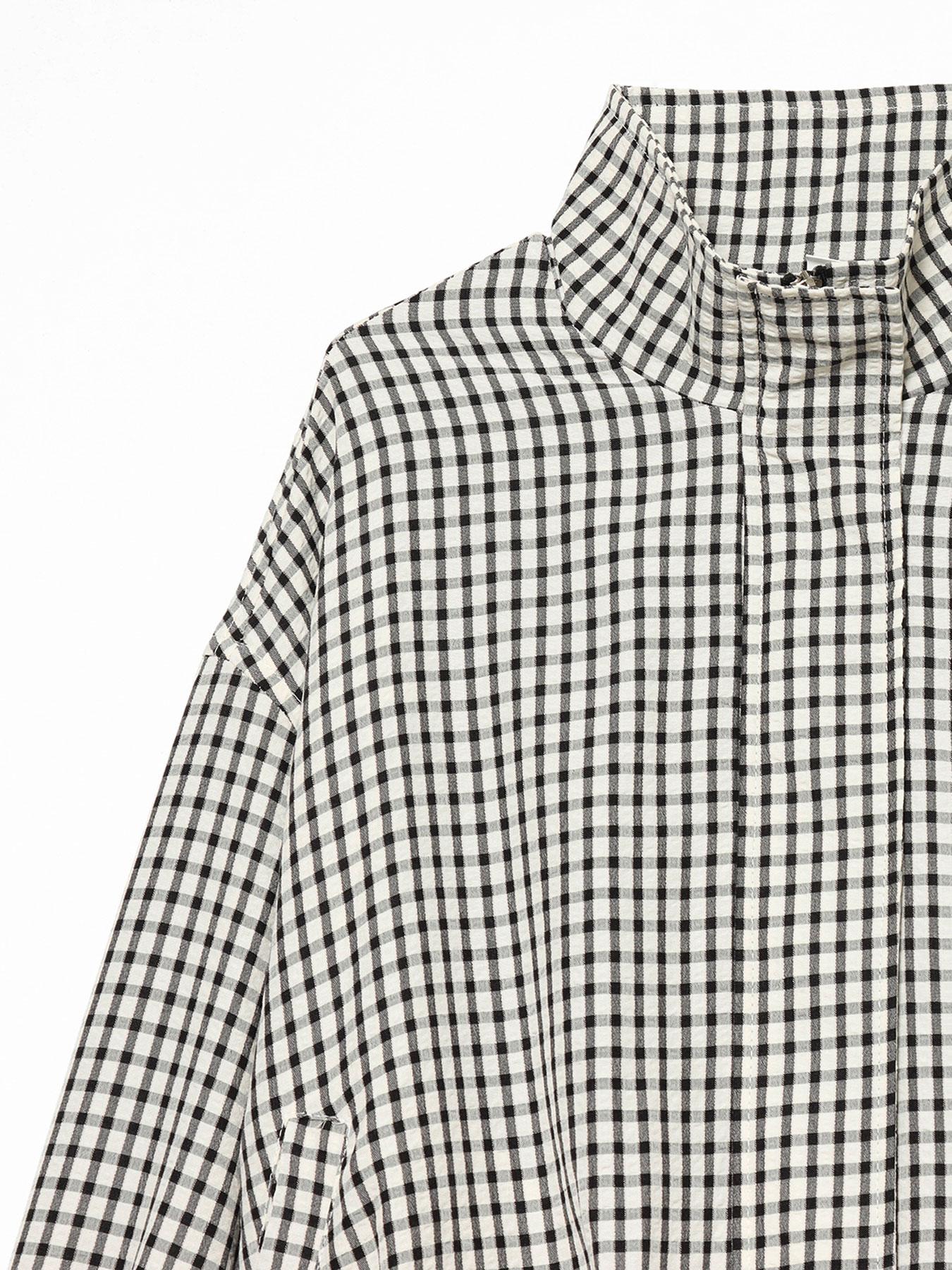 Plaid Oversized Jacket Women's Bomber Jacket Outerwear With Pockets Plaid Checked Outerwear Spring Autumn Black & White Check Long Sleeve Top Cropped Stand Collar Zip 2026 New Loose Oversized Fit Side Pockets Daily Wear Street Style Office Casual Top