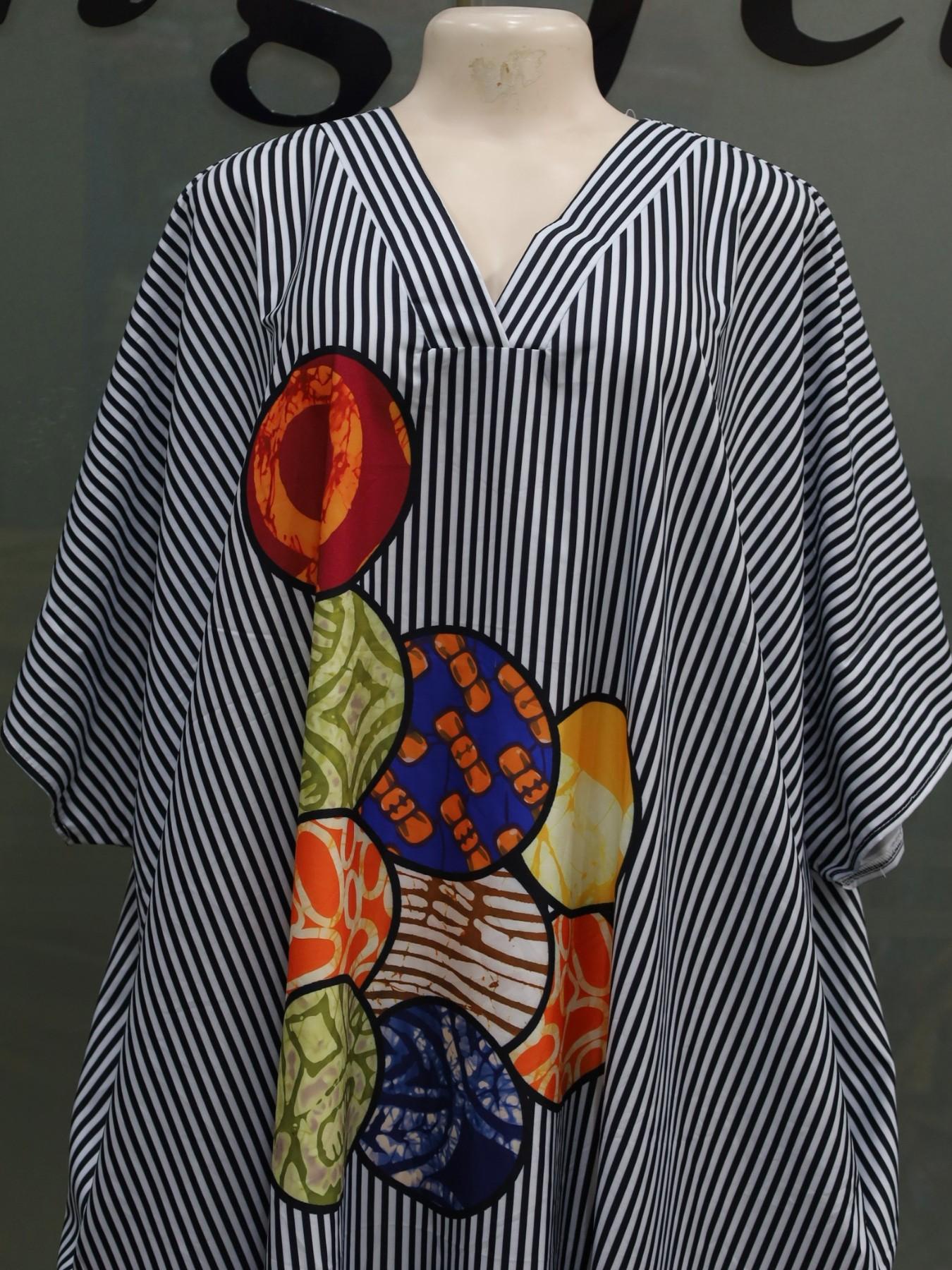 Plus Size Women's Fashion Chic Striped Print V-Neck Dress, Casual Daily Wear, Boho Summer, Ethnic Boubou Kaftan for Party & Beach