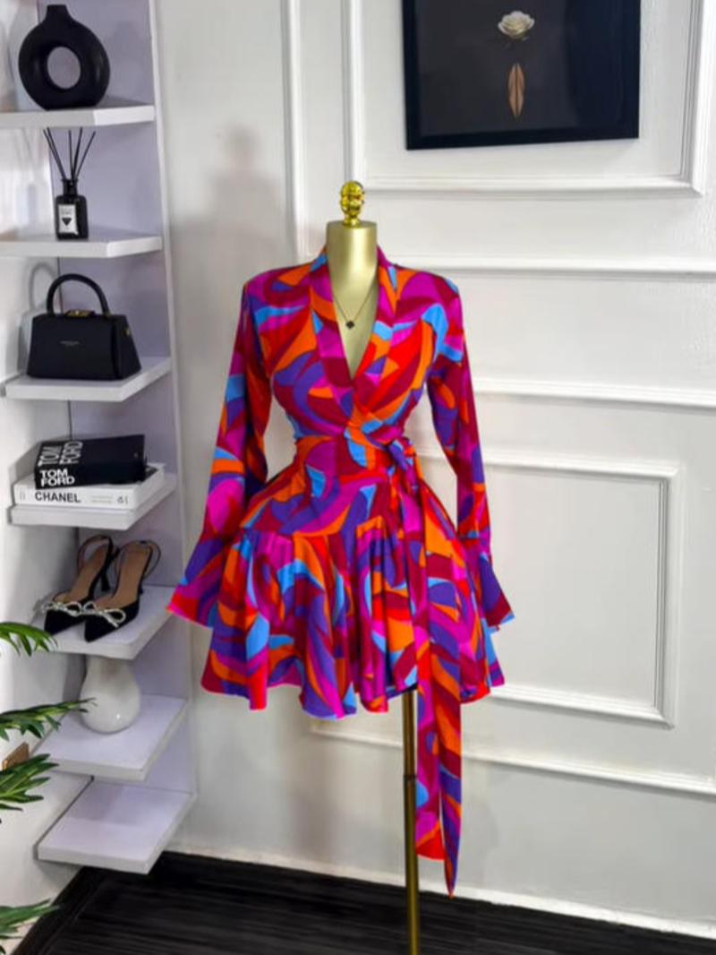 PULKRITU Women's Tie-Dye Print Flare Long Sleeve Dress, V-Neck Bow Hem, Fall Winter Wear, Elegant Vacation Party Birthday Dress PULKRITU Women's Tie-Dye Print Flare Long Sleeve Dress, V-Neck Bow Hem, Fall Winter Wear, Elegant Vacation Party Birthday Dress