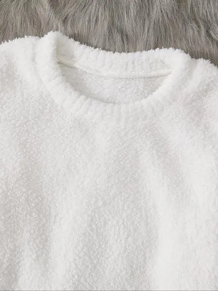 Women's Two-Piece Casual Set, Solid Color Long Sleeve Top & Elastic Wide-Leg Pants Pjs, Comfortable Minimalist Round Neck Sleepwear