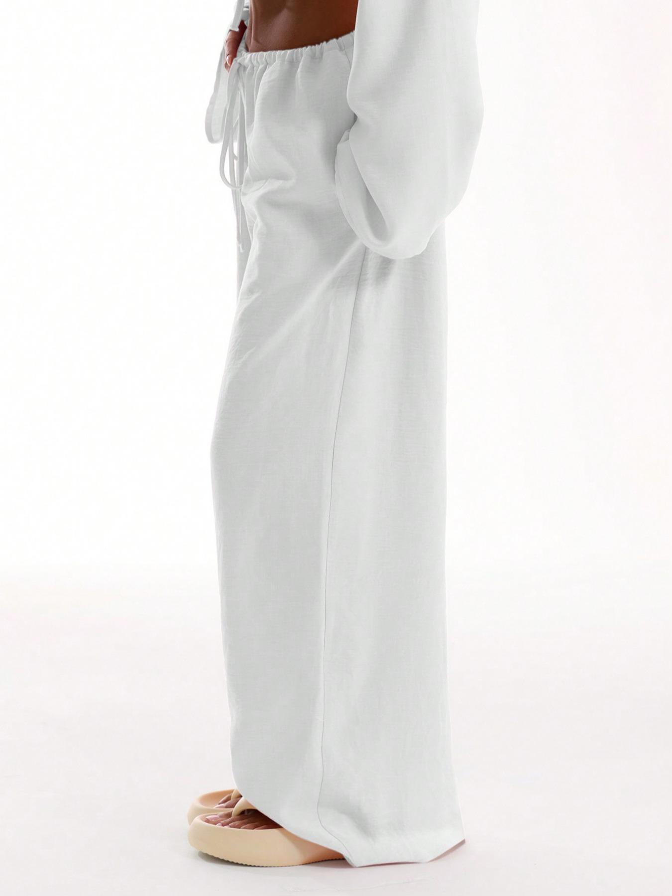 Women's Solid Pocket Pants, Casual Comfy Woven Fabric Wide Leg Trousers for Beach Vacation Holiday, Ladies Bottoms for All Seasons, Baggy Legged Pants