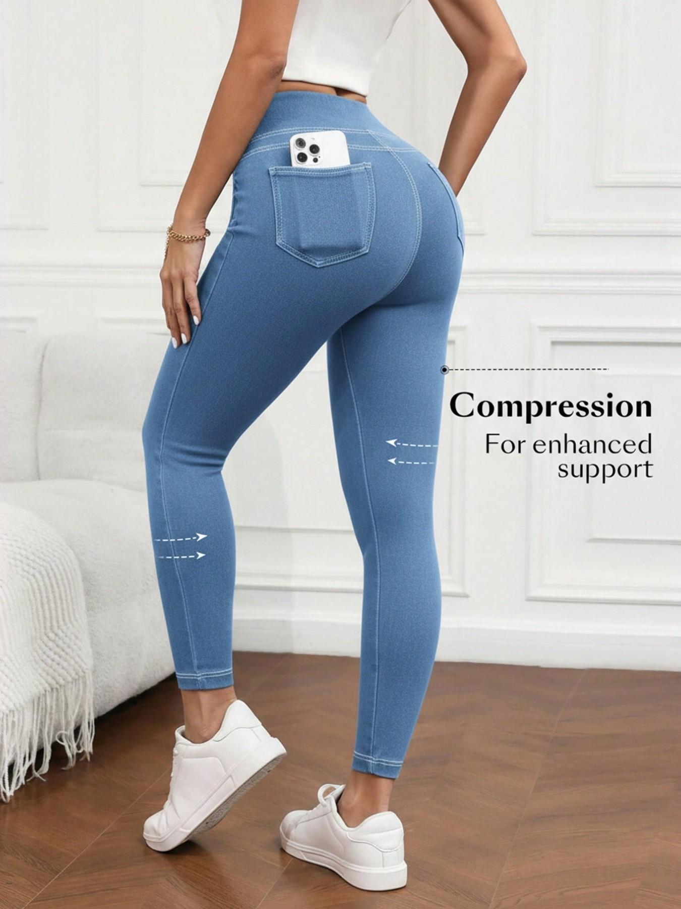 Women's High-Waisted Compression Denim Long Pants, Ultra-Elastic Waistband, Stretchy Slim Fit Streetwear, Casual Jeans