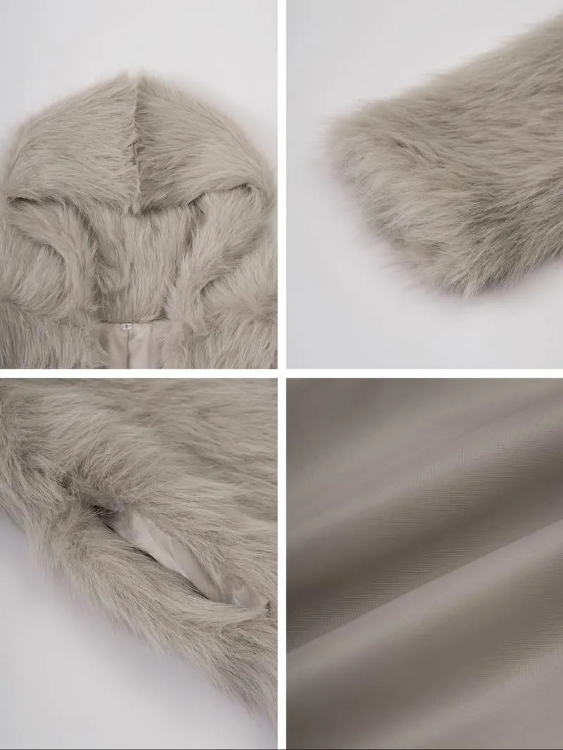 Women's Casual Faux Fur Hooded Jacket Short Style Fall & Winter Wear Moderate Fabric Thickness Fitted Design Coffee Brown Basic Outerwear Coats