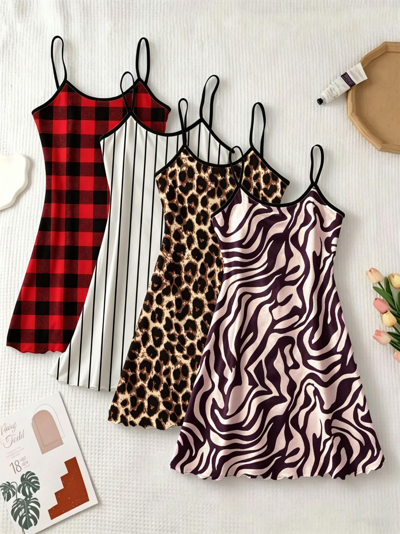 Women's All Over Print Cami Nightdress, Casual Soft Comfortable Spaghetti Strap Nightgown for All Seasons, Lady's Sleepwear for Indoor Wear, Breathable Sleep Dress Women's All Over Print Cami Nightdress, Casual Soft Comfortable Spaghetti Strap Nightgown for All Seasons, Lady's Sleepwear for Indoor Wear, Breathable Sleep Dress